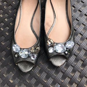 Kate Spade Pewter Gem Peep Toe Flats | Size 8